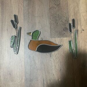 VTG Handmade Stained Glass Suncatcher Window Hanger Duck Mallard With Cattails